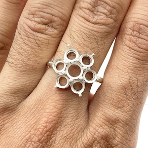 Empty Gemstone Ring, DIY Jewelry Setting for Round Stones, Sterling Silver Multi Stone Ring Setting, Floral Cluster Semi Mount
