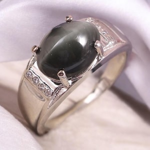 Natürlicher Katzenaugenring, massives 925er Sterlingsilber, zarter Bandring, minimalistischer Brautjungferring, Art-Deco-inspiriert, Geburtstagsgeschenk