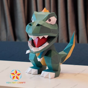 Dinosaur Papercraft PDF SVG Sjabloon voor het maken van 3D T Rex Paper Craft, DIY Gift voor kinderen, Low poly Decor Origami Svg bestanden voor cricut