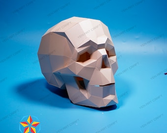 Skull Papercraft PDF pour imprimante, SVG pour les projets Cricut, 3D Skull Paper Craft, Diy Craft Kit, Low poly Skull Decor Origami