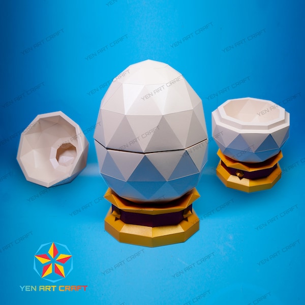 Lucky Easter Egg Papercraft PDF, SVG Template - 3D Egg Low poly Sculpture - Easter Eggs Candy Box - Giant Open Egg Paper Craft