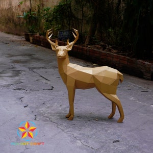 Papercraft Deer PDF per stampante, Modello SVG per progetti Cricut, 3D Deer Paper Craft, Diy Craft Kit, Low poly Deer Decor Origami Svg