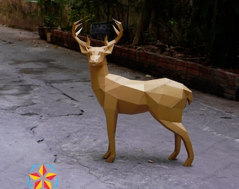 Papercraft Deer PDF for Printer, SVG Template for Cricut Projects, 3D Deer Paper Craft, Diy Craft Kit, Low poly Deer Decor Origami Svg