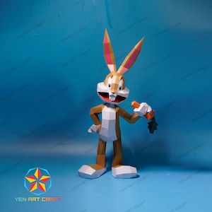 DIY Bug Bunny Papercraft PDF SVG Template for creating 3D Bunny Paper Craft, Low poly Rabbit Cricut Projects 3d, Easter Bunny Decor