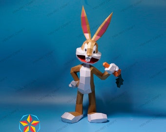 DIY Bug Bunny Papercraft PDF SVG Modèle pour la création de 3D Bunny Paper Craft, Low poly Rabbit Cricut Projects 3d, Easter Bunny Decor