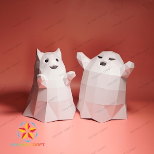 Pack 2 Ghost Papercraft PDF, SVG Cricut Sjabloon, Halloween Paper Crafts, DIY lage poly ghost, Halloween Decor, Svg Cricut Project