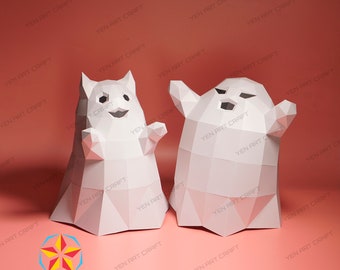 Pack 2 Ghost Papercraft PDF, SVG Cricut Template, Halloween Paper Crafts, DIY low poly ghost, Halloween Decor, Svg Cricut Project