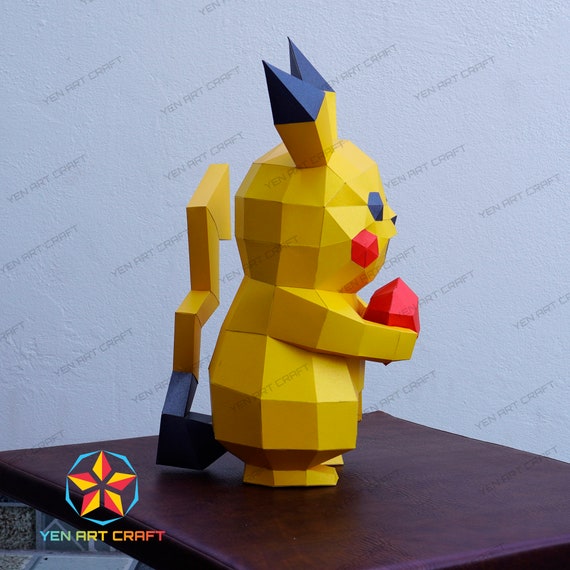 Pikachu Papercraft PDF, 3D SVG Template, Low Poly Pikachu
