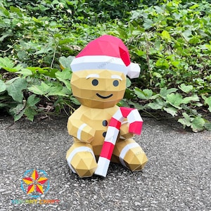 3D Gingerbread Papercraft SVG, Studio, modèle PDF pour projet Cricut : Bricolage Low Poly Gingerbread pour décorations de Noël, cadeaux pour enfants