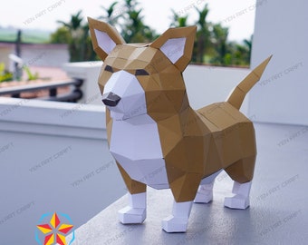 DIY Corgis Papierkunst PDF SVG-Vorlage zum Erstellen von Corgis Papiermodellen, DIY Bastelkit, Low-Poly-Corgis Hundedekoration Origami SVG-Dateien für Cricut
