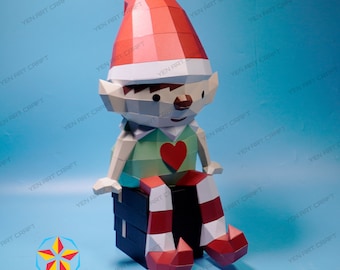 Papercraft Christmas Elf PDF, SVG Template for Cricut Projects, Printer - Christmas Elf Paper Craft Low Poly Paper Sculpture