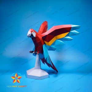 Papercraft Macaw, Parrot PDF, SVG Template, 3D Macaw Paper Craft, Diy Craft Kit, Low poly Parrot Decor Origami Svg files for cricut