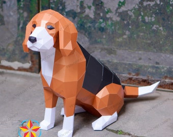 PaperCraft Beagle PDF, Plantilla SVG para Proyecto Cricut - DIY Beagle Paper Craft, Origami, Low Poly, Escultura Modelo Papel