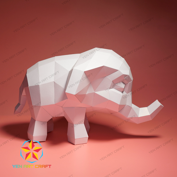 Éléphant Papercraft PDF SVG modèle pour créer 3D éléphant papier Craft, cadeau de bricolage pour les enfants, Low poly Decor origami fichiers Svg pour cricut