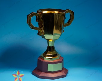 Golden Cup Papercraft PDF Modèle SVG pour Winner Cup Papercraft, DIY Trophy Cup - Lowpoly trophy svg award - 3D SVG Papercraft