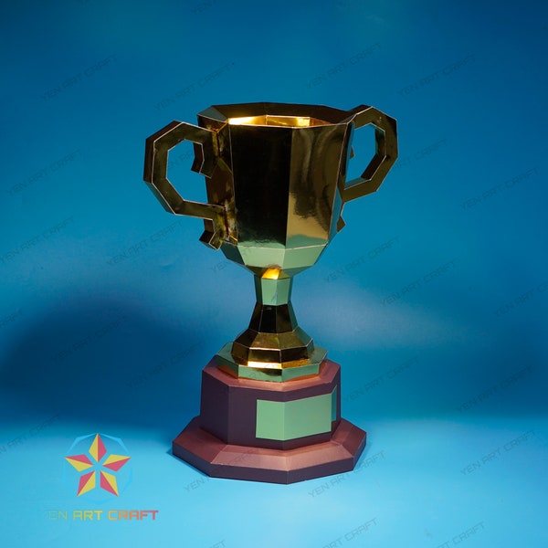 Golden Cup Papercraft PDF SVG Template for Winner Cup Papercraft, DIY Trophy Cup - Lowpoly trophy svg award - 3d svg papercraft