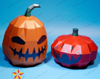 Set 2 Pumpkin Papercraft PDF, SVG Template - DIY Pumpkin Jack O Lantern - Halloween Pumpkin 3D, Halloween Decor - Svg for Cricut Project