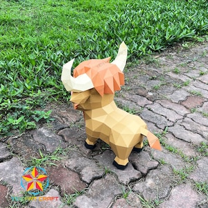 Söt höglandsko 3D-papperspyssel PDF, SVG-mall för Cricut-projekt - 3D-höglandsko för barnrumsinredning, gör-det-själv-presenter till barn bild 7