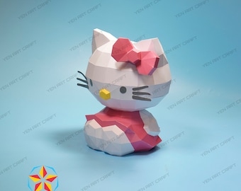 3D Papercraft Kawaii Kitty PDF, SVG Template, 3D Kitty Paper Craft, Diy Craft Kit, Low poly Kitty Decor Origami Svg files for cricut