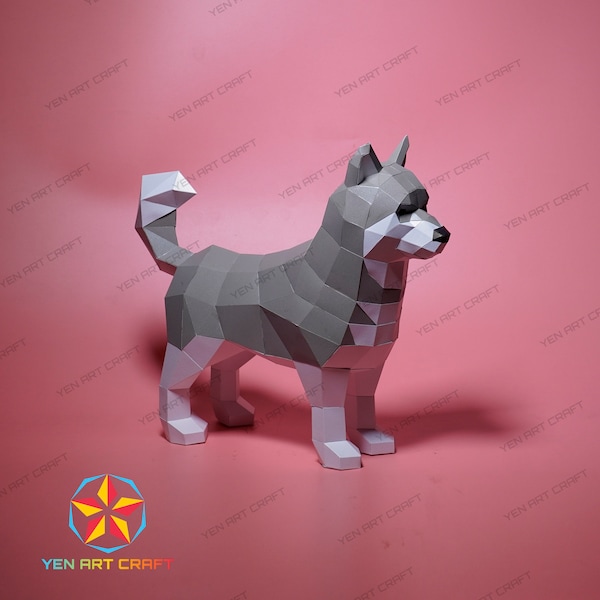 Husky Hund Papercraft PDF SVG Vorlage für die Erstellung von Husky Dog Papercraft, Diy Craft Kit, Low Poly Husky Dog Decor Origami SVG-Dateien cricut