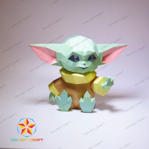 3D Papercraft Baby Yoda PDF, Modello SVG, 3D Baby Yoda Paper Craft, Diy Craft Kit, Low poly Baby Yoda Decor Origami Svg file per cricut