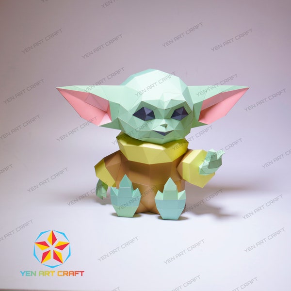 3D Papercraft Baby Yoda PDF, modèle SVG, 3D Baby Yoda Paper Craft, Kit de bricolage, Low poly Baby Yoda Decor Origami Svg fichiers pour cricut