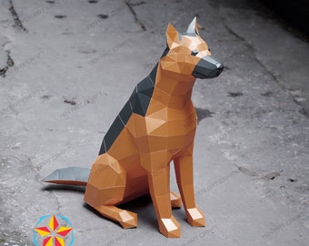 PaperCraft Chien de berger allemand PDF, modèle SVG pour projet Cricut - créations en papier de chien de berger allemand, origami, sculpture en papier modèle bricolage