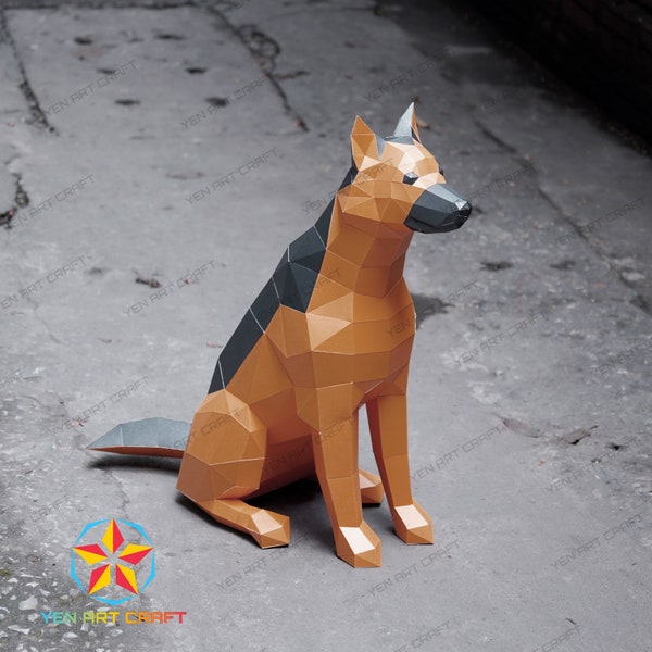 PaperCraft German Shepherd Dog PDF, SVG Template for Cricut Project - DIY German Shepherd Dog Paper Craft, Origami, Sculpture Model Paper