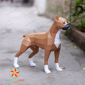 PaperCraft Boxer Dog PDF, Plantilla SVG para Cricut Project - DIY Boxer Dog Paper Craft, Origami, Low Poly, Escultura Modelo Papel
