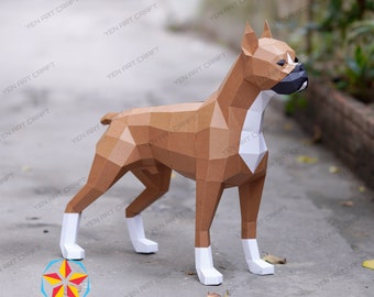Boxerhund Papperspyssel: Lågpoly-skulpturmodell (PDF, SVG)