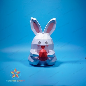 3D Bunny Easter Eggs - Cute Rabbit Papercraft PDF Printable - SVG For Cricut Projects - DIY 3D Easter Bunny Origami, Low poly Paper Craft