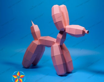 Cane palloncino in carta PDF, modello SVG, cane palloncino in carta 3D, kit fai da te, file Svg origami per decorazioni con palloncini a basso contenuto di poligoni per Cricut
