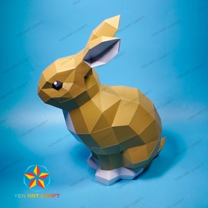 Papercraft Lapin PDF, modèle SVG pour projets Cricut, imprimante - DIY Lapin artisanat en papier Low Poly, sculpture en papier