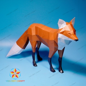 Low poly Fox Walking 3D Papercraft PDF, modello SVG per la creazione di volpe 3D per l'arredamento della camera dei bambini, regali fai da te per bambini, scultura di volpe