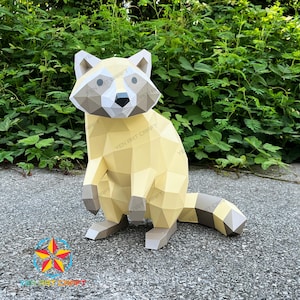 3D Racoon Papercraft PDF, SVG Template For Cricut projects - Diy Racoon Origami, Sculpture Model Paper for Home Decor - 3D Low Poly Animal