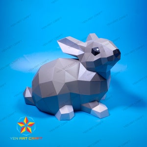 Papercraft Rabbit Sits pdf, SVG-sjabloon voor Cricut-projecten, printer - DIY Rabbit Sits Paper Craft Low Poly Paper Sculpture