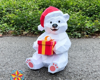 Christmas Polar Bear Papercraft SVG, Studio, PDF Template For Cricut project: Diy 3D Polar Bear For Christmas decorations, gifts for kids