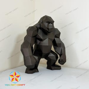Low Poly Gorilla Papercraft Template - PDF SVG Files for Cricut, DIY 3D Paper Gorilla Sculpture for Home Decor