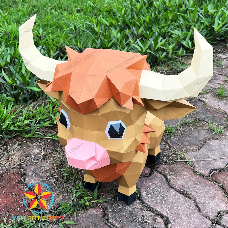 Söt höglandsko 3D-papperspyssel PDF, SVG-mall för Cricut-projekt - 3D-höglandsko för barnrumsinredning, gör-det-själv-presenter till barn bild 10