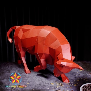 PaperCraft Bull PDF, plantilla SVG para proyecto Cricut - DIY Bull Paper Craft, Origami, Low Poly Bull, Sculpture Bull Model Paper