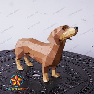 PaperCraft Bassotto Cane PDF, Modello SVG per progetto Cricut - Fai da te con la carta per cani bassotto, Origami, Low Poly, Carta modello scultura