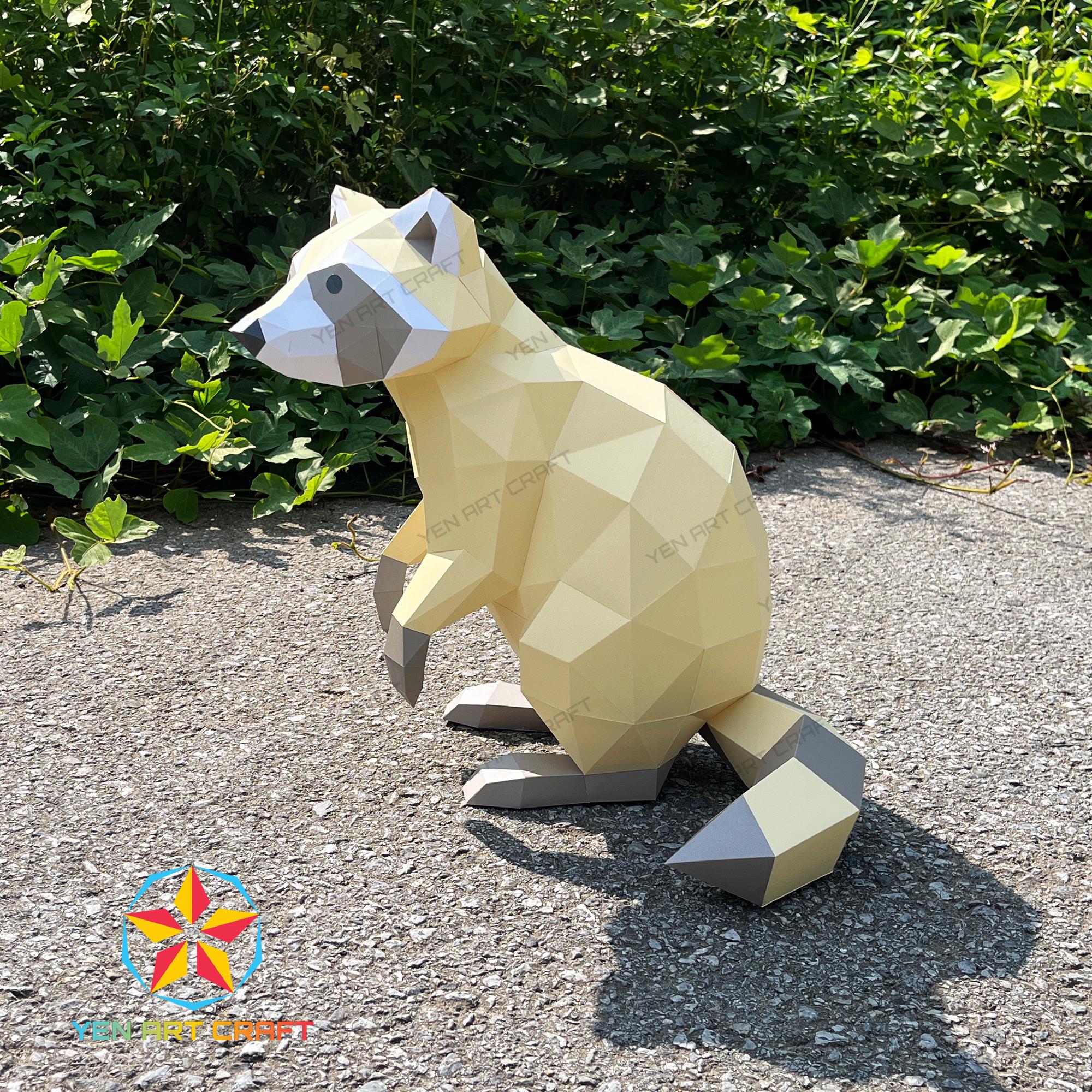 3D Raccoon Papercraft Template: DIY Low Poly Sculpture (PDF, SVG for ...