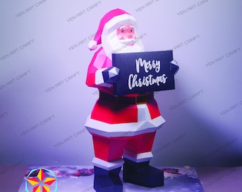 PaperCraft Santa Holding Board PDF, SVG Template for Cricut Project - DIY Santa Holding Board Paper Craft, Origami, Sculpture Model Paper