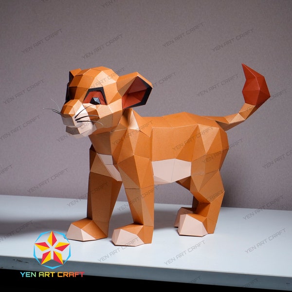 DIY Lion Papercraft PDF SVG modèle pour créer 3D Lion Paper Craft, Kit de bricolage, Low poly Simba Decor Origami Svg fichiers pour cricut