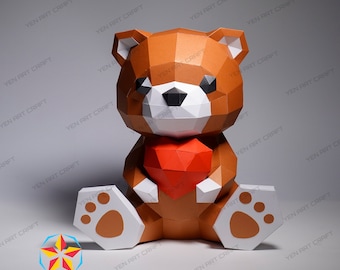 DIY Teddy Bear Papercraft PDF SVG Modèle pour la création de 3D Teddy Bear Paper Craft, Low poly Teddy Bear Decor Origami Svg fichiers pour cricut