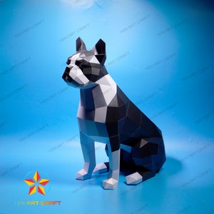 PaperCraft Boston Terrier PDF, SVG Vorlage für Cricut Projekt - DIY Boston Terrier Papierhandarbeit, Origami, Skulptur Modellpapier
