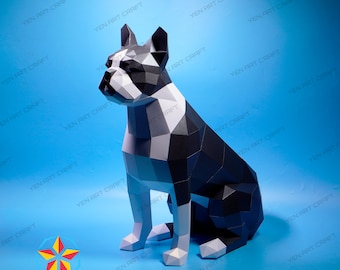 PaperCraft Boston Terrier PDF, SVG Vorlage für Cricut Projekt - DIY Boston Terrier Papierhandarbeit, Origami, Skulptur Modellpapier