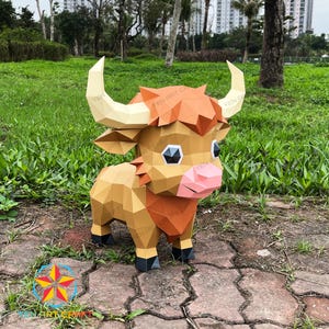 Graziosa mucca delle Highland 3D in carta da pacchi PDF, modello SVG per progetti Cricut - mucca delle Highland 3D per decorazioni per la cameretta dei bambini, regali fai da te per bambini