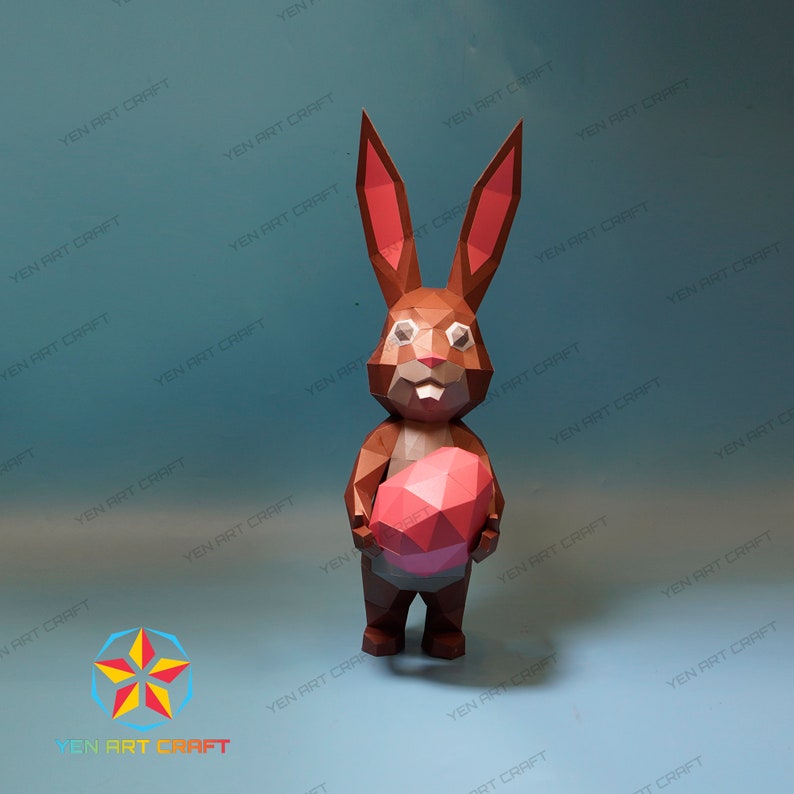 DIY Rabbit Holding Easter Eggs, Bunny Papercraft PDF, SVG Template Low ...