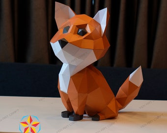 DIY Fox Papercraft PDF SVG Template pour créer 3D Fox Paper Craft, Diy Craft Kit, Low poly Fox Decor Origami Svg fichiers pour cricut